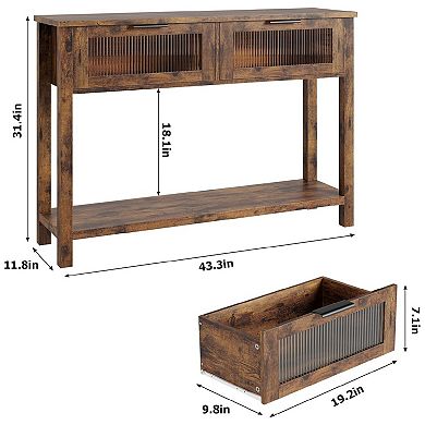 Console Table with 2 Glass Drawers, Spacious Storage, Versatile Design