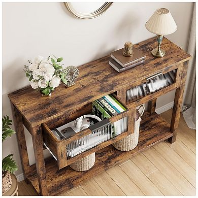 Console Table with 2 Glass Drawers, Spacious Storage, Versatile Design