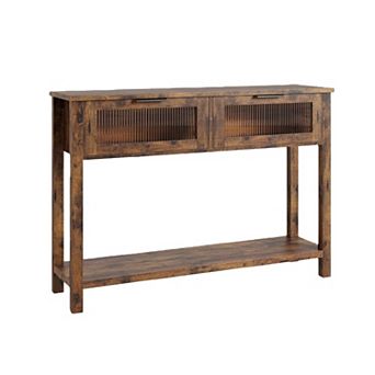 Console Table with 2 Glass Drawers, Spacious Storage, Versatile Design