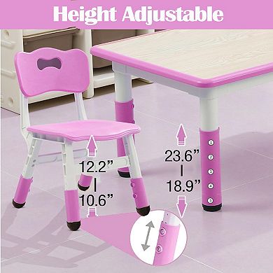 Kids Table and Chairs Set, Height Adjustable Desk with 6 Seats for Ages 2-10, Arts & Crafts Table