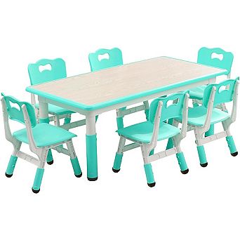 Kids Table and Chairs Set, Height Adjustable Desk with 6 Seats for Ages 2-10, Arts & Crafts Table