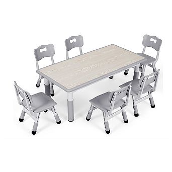 Kids Table and Chairs Set, Height Adjustable Desk with 6 Seats for Ages 2-10, Arts & Crafts Table