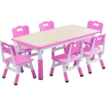 Kids Table and Chairs Set, Height Adjustable Desk with 6 Seats for Ages 2-10, Arts & Crafts Table
