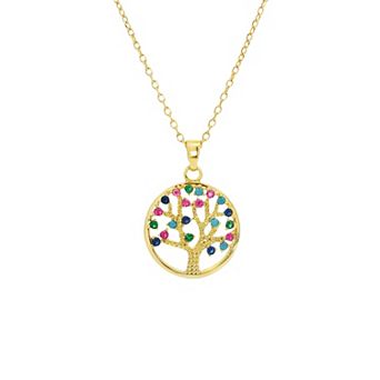 PRIMROSE 14k Gold Flash Plated Cubic Zirconia Family Tree Pendant Necklace