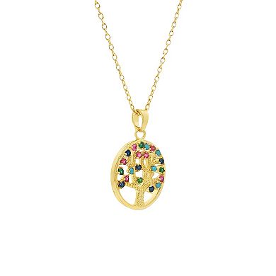 PRIMROSE 14k Gold Flash Plated Cubic Zirconia Family Tree Pendant Necklace