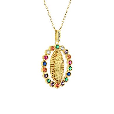 PRIMROSE 14k Gold Flash Plated Multi Gemstone Singapore Chain Religious Pendant Necklace