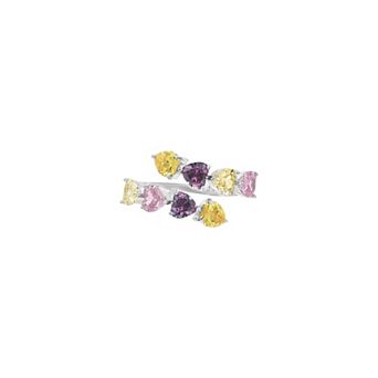 PRIMROSE Fine Silver-Plated Cubic Zirconia Heart Bypass Ring