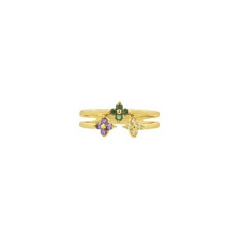 PRIMROSE 14k Gold Flash Plated Cubic Zirconia Flower Double Band Ring