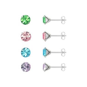 PRIMROSE Fine Silver-Plated Multi-Color Crystal 4 pc Stud Earrings Set