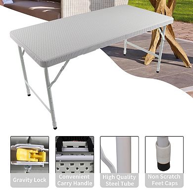 ELEMENT ACE 4ft Rattan Folding Table Indoor Outdoor Portable Foldable Plaited Table