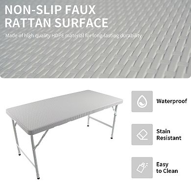 ELEMENT ACE 4ft Rattan Folding Table Indoor Outdoor Portable Foldable Plaited Table