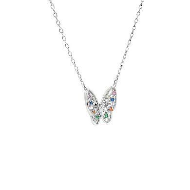 PRIMROSE Fine Silver-Plated Multi Gemstone Butterfly Pendant Necklace