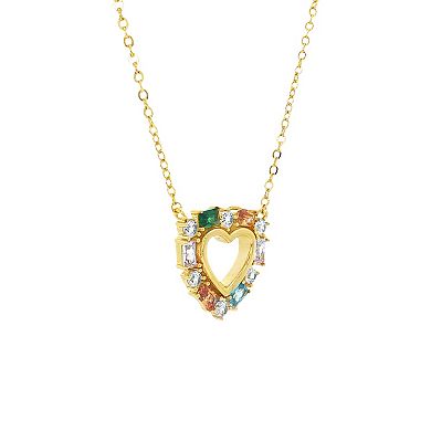 PRIMROSE 14k Gold Flash Plated Multi-Color Cubic Zirconia Heart Pendant Necklace