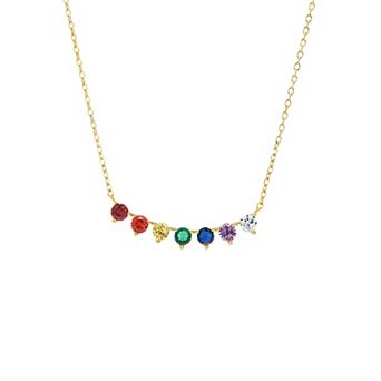 PRIMROSE 14k Gold Flash Plated Cubic Zirconia Multi-Color Bar Pendant Necklace