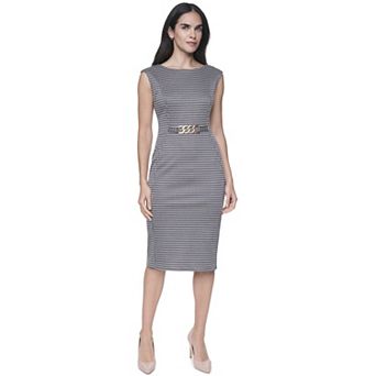 Women's Andrew Marc Novelty Checked Cap Sleeves Dress