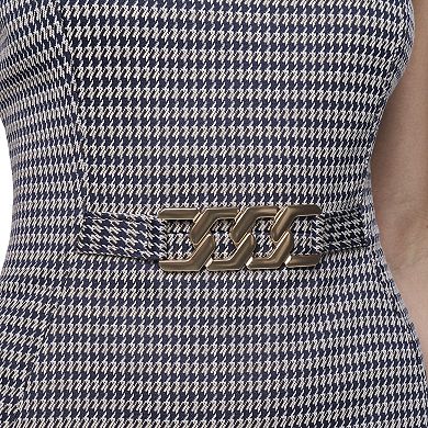 Women's Andrew Marc Novelty Checked Cap Sleeves Dress