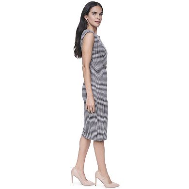 Women's Andrew Marc Novelty Checked Cap Sleeves Dress