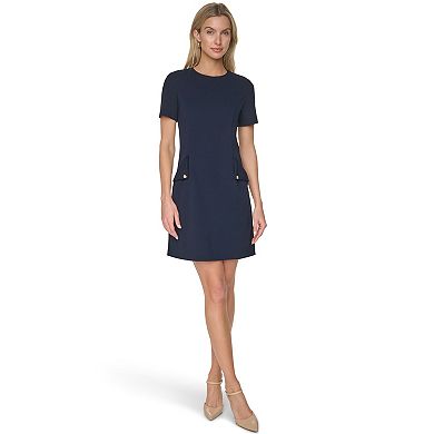 Women's Andrew Marc 2-Pocket Crepe Shift Dress