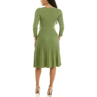 Women's Nina Leonard Elbow Sleeve V-Neck Sweater Dress