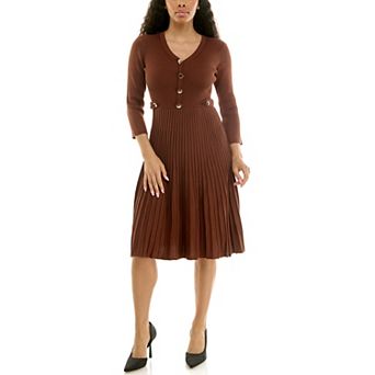 Women's Nina Leonard Elbow Sleeve V-Neck Sweater Dress