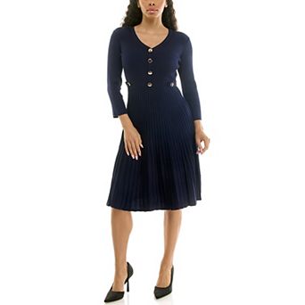 Women's Nina Leonard Elbow Sleeve V-Neck Sweater Dress