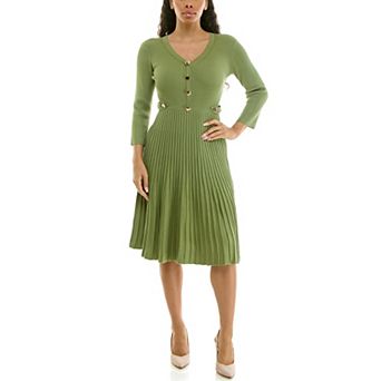 Women's Nina Leonard Elbow Sleeve V-Neck Sweater Dress
