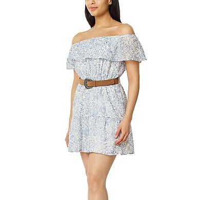 Juniors' WallFlower Off-The-Shoulder Daisy Belted Mini Dress