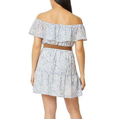 Juniors' WallFlower Off-The-Shoulder Daisy Belted Mini Dress