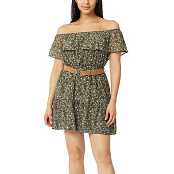Juniors' WallFlower Off-The-Shoulder Daisy Belted Mini Dress