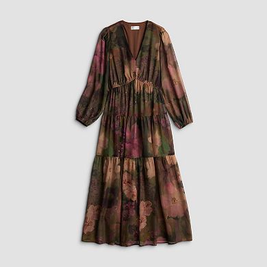Women's Robbie Bee Long Sleeve V-Neck Tiered Dress