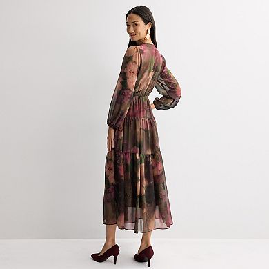 Women's Robbie Bee Long Sleeve V-Neck Tiered Dress