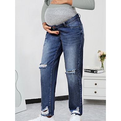 Women's Maternity Jeans Over Belly Comfy Stretch Denim Pants with Pockets