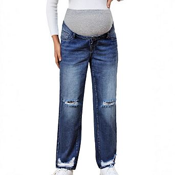 Women's Maternity Jeans Over Belly Comfy Stretch Denim Pants with Pockets