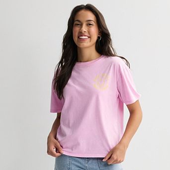 Juniors' Pink Smiley Faces Skimmer Graphic Tee