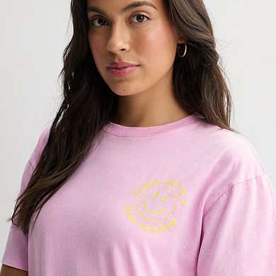 Juniors' Pink Smiley Faces Skimmer Graphic Tee