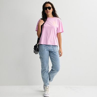 Juniors' Pink Smiley Faces Skimmer Graphic Tee