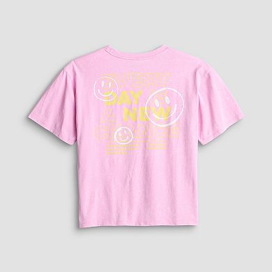 Juniors' Pink Smiley Faces Skimmer Graphic Tee