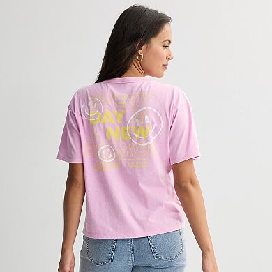 Juniors' Pink Smiley Faces Skimmer Graphic Tee