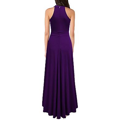Womens Halter Neck Ruffle Split Bodycon Formal Evening Party Long Dress Purple