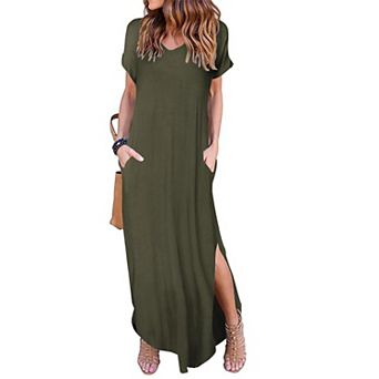Womens Summer Maxi Dress with V Neck and Side Pockets