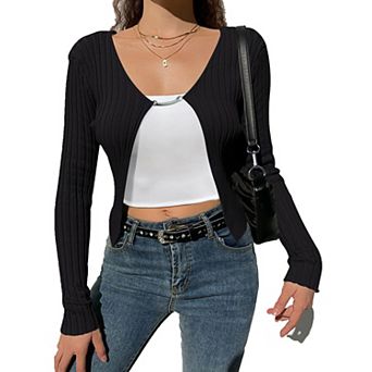 Women's Cropped Cardigans Sweaters Open Front Long Sleeve Bolero Shrugs for Dresses