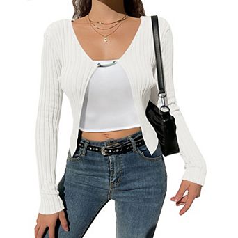 Women's Cropped Cardigans Sweaters Open Front Long Sleeve Bolero Shrugs for Dresses