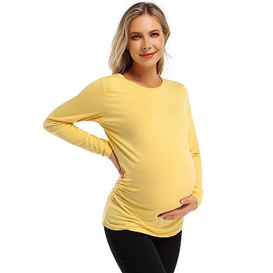 Maternity Shirt Long Sleeve Basic Top Ruch Sides Bodycon Tshirt for Pregnant Women