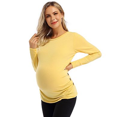 Maternity Shirt Long Sleeve Basic Top Ruch Sides Bodycon Tshirt for Pregnant Women