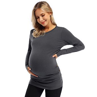 Maternity Shirt Long Sleeve Basic Top Ruch Sides Bodycon Tshirt for Pregnant Women