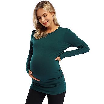 Maternity Shirt Long Sleeve Basic Top Ruch Sides Bodycon Tshirt for Pregnant Women