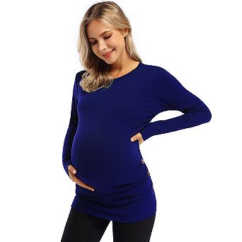 Maternity Shirt Long Sleeve Basic Top Ruch Sides Bodycon Tshirt for Pregnant Women