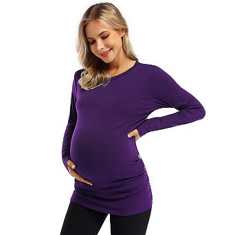 Maternity Shirt Long Sleeve Basic Top Ruch Sides Bodycon Tshirt for Pregnant Women