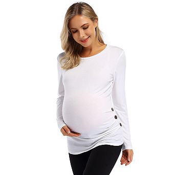 Maternity Shirt Long Sleeve Basic Top Ruch Sides Bodycon Tshirt for Pregnant Women