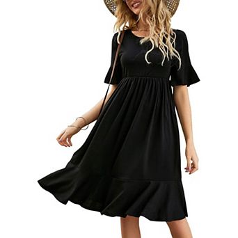 Women's Summer Dresses Short Sleeve A-Line Midi Casual Dress Flowy Beach Sundress with Pockets
